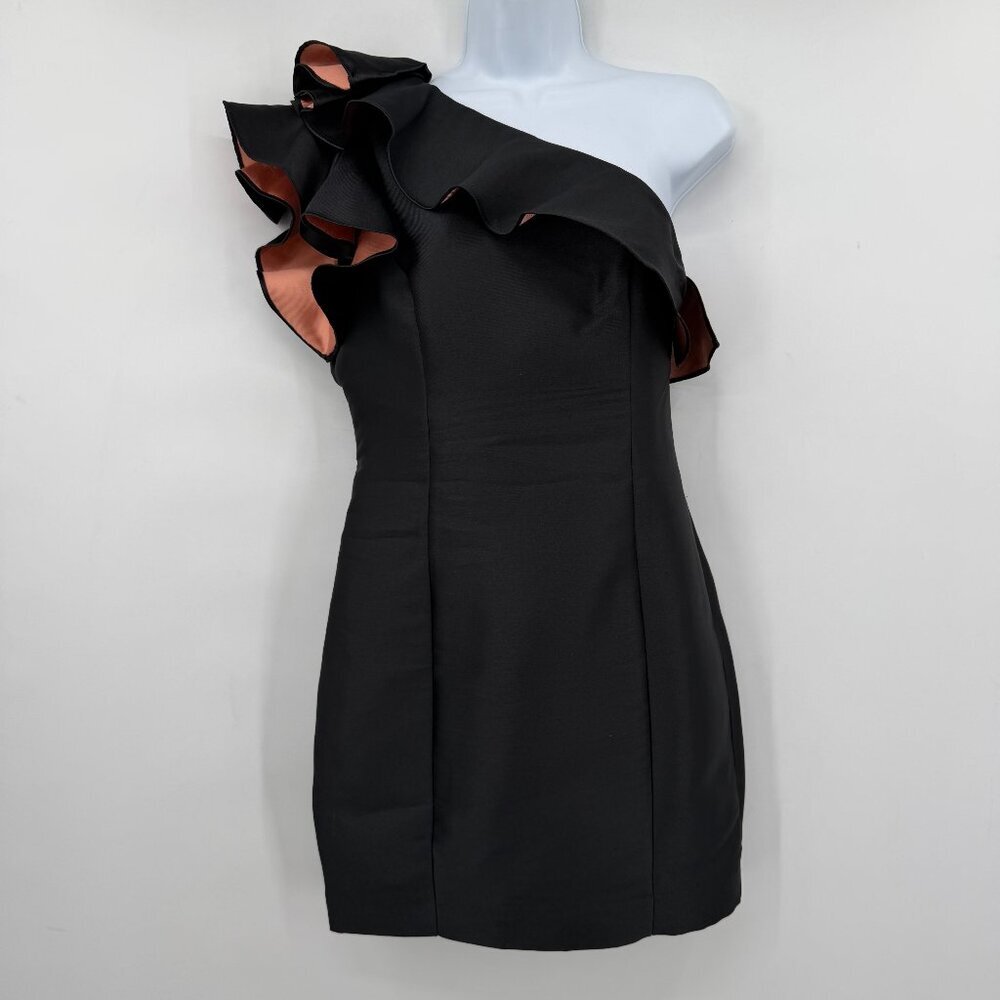 One-Shoulder Black Ruffle Cocktail Dress